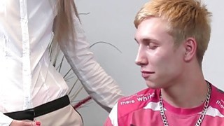 Female agent with strap on fucks amateur dude Thumbnail