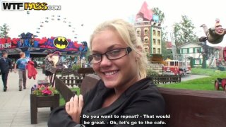 Dirty-minded blond wanker rubs her clit in the cafe Thumbnail