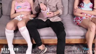 Naughty teen stepdaughter gets finger fucked hard by stepdad while stepsister watches Thumbnail