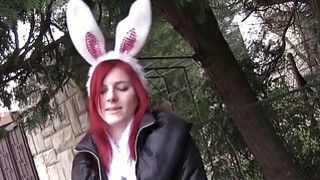 Bent over redhead banged in public Thumbnail